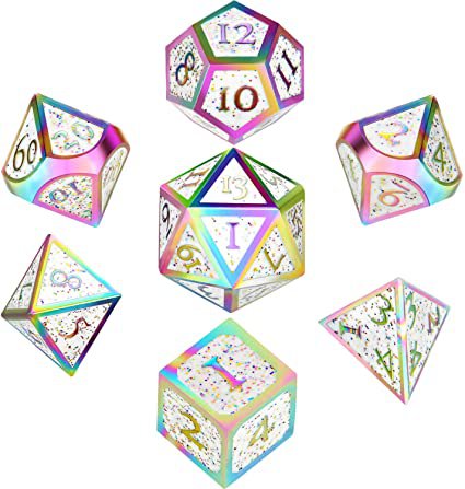 Amazon.com: 7 Pieces Metal Dices Set DND Game Polyhedral Solid Metal D&D Dice Set with Storage Bag and Zinc Alloy with Enamel for Role Playing Game Dungeons and Dragons, Math Teaching (Colorful Pink White): Toys & Games