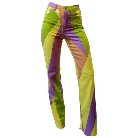 1990s Versace Geometric Multicolored Print Pants For Sale at 1stdibs