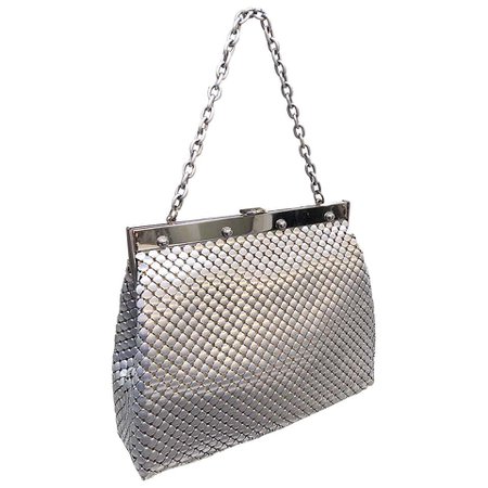 Large 1960s Whiting and Davis Silver Chainmail 60s Hand Shoulder Bag Mod Purse at 1stDibs