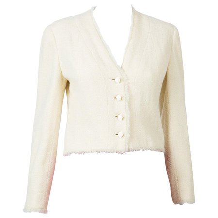 2000s Croisiere Chanel Ivory Lurex Tweed Boucle Jacket For Sale at 1stdibs