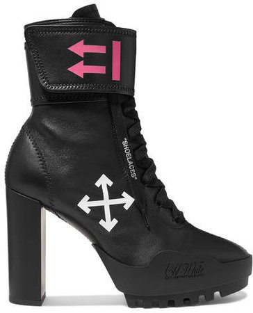 Logo-print Leather Ankle Boots - Black