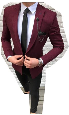 burgundy and black suit