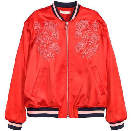 red embroidered bomber jacket