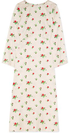BERNADETTE - Floral-print Stretch-silk Satin Midi Dress - Cream
