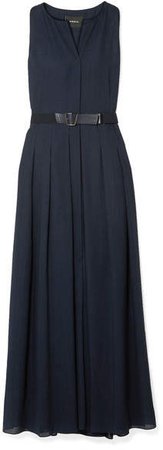 Belted Wool-voile Maxi Dress - Navy
