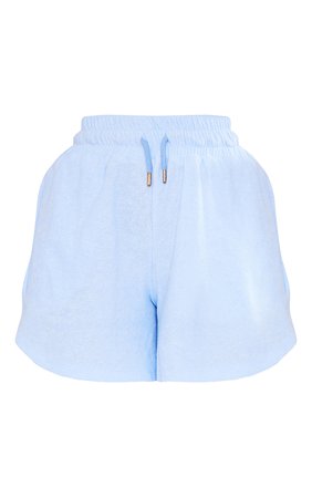 Light Blue Towelled Split Deep Waistband Shorts | PrettyLittleThing USA