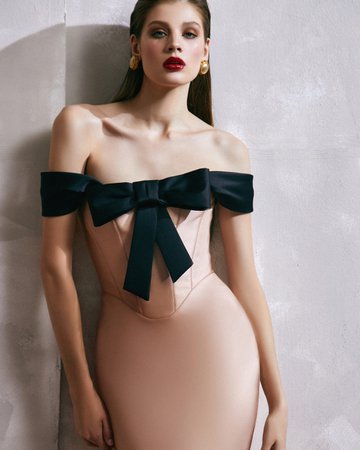 Rosario Bow-Detailed Satin Off-The-Shoulder Midi Dress