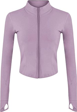 Tanming Women's Full Zip Seamless Workout Jacket Running Yoga Slim Fit Track Jacket (Purple-XXL) at Amazon Women’s Clothing store