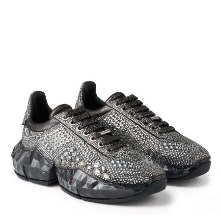 Smoke Metallic Suede Low Top Trainers with Chunky Sole and Crystal Application|DIAMOND/F| Autumn Winter 19| JIMMY CHOO