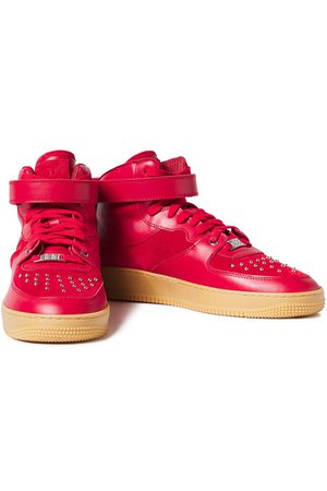 Tomato red Glam Slam leather and studded suede high-top sneakers | Sale up to 70% off | THE OUTNET | RED(V) | THE OUTNET