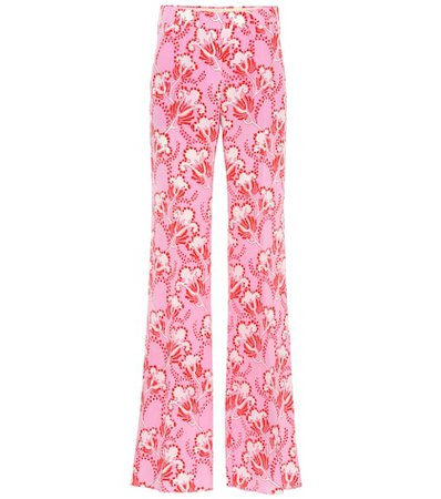 Floral silk crêpe mid-rise pants