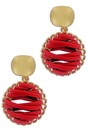 S1-2-2-LBE2179RD RED BRAIDED LEATHER WITH MATTE GOLD EARRINGS/3PAIRS