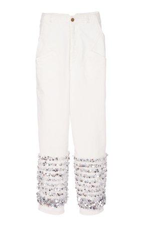 Philosophy Di Lorenzo Serafini Fringe Sequin Cotton Pants In White