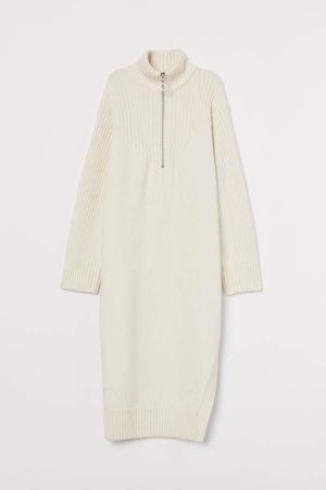 Knit Dress with Slit - White