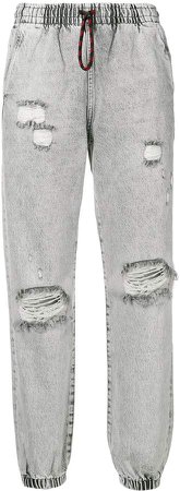 distressed straight-leg trousers