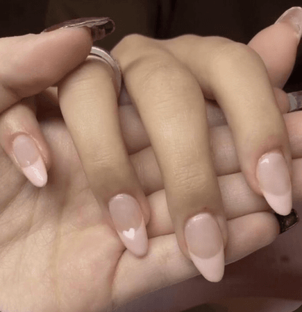 pink french tip heart nails