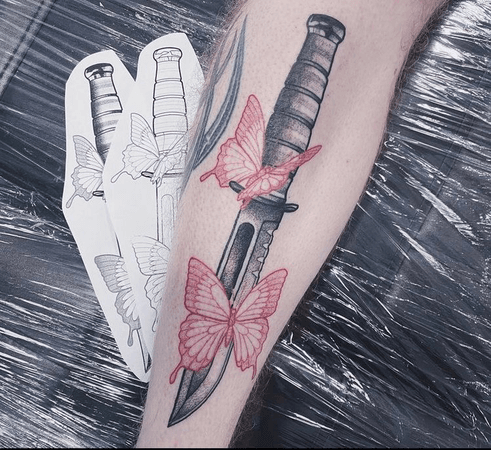 Knife and Butterflies Tattoo