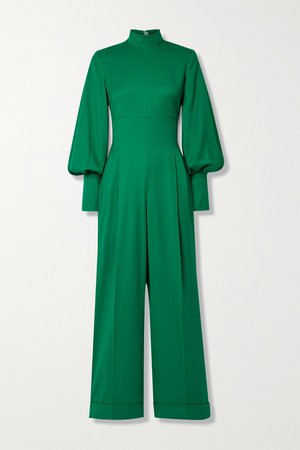 Green Elvina pleated wool jumpsuit | Emilia Wickstead | NET-A-PORTER