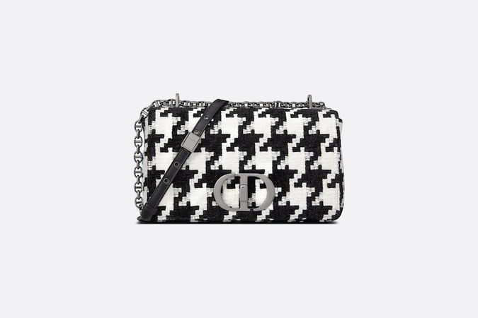 Medium Dior Caro Bag Black and White Macro Houndstooth Fabric | DIOR