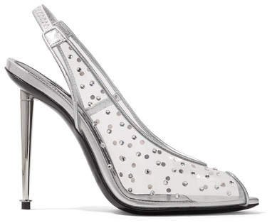 Embellished Pvc And Metallic Leather Slingback Pumps - Silver