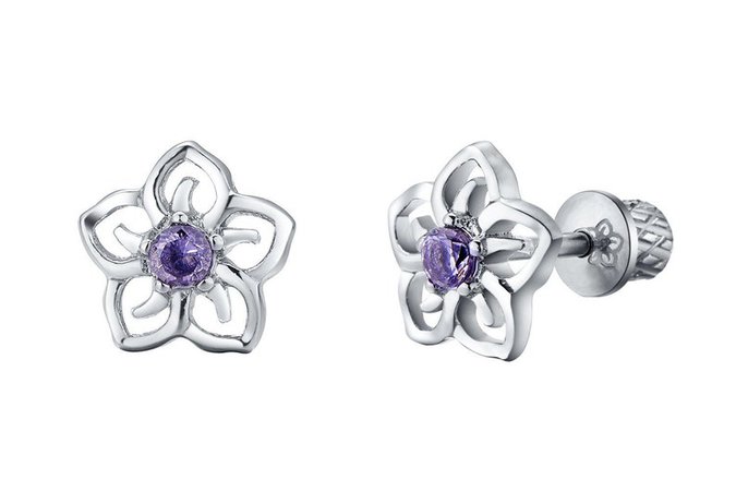 Surgical Steel Purple Sky Flower Earrings Little Girls Kids | Etsy