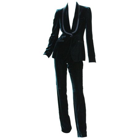 Tom Ford for Gucci F/W 2004 Runway Velvet Green Tuxedo Pant Suit It. 42 - US 6 For Sale at 1stdibs