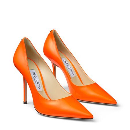 Neon-Orange Patent Leather Pointed Pumps with JC Emblem| LOVE 100 | Spring Summer '20 | JIMMY CHOO