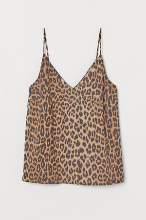 Satin V-neck Camisole Top - Beige/leopard print - Ladies | H&M US