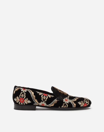 Mocasines y slippers hombre | Dolce&Gabbana - SLIPPERS DE TERCIOPELO CON BORDADO