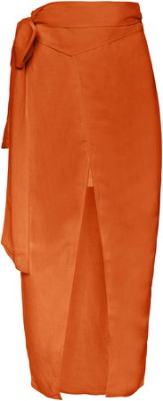 Significant Other Solace Wrap-Tie Linen-Blend Amber Midi Skirt Size: 2