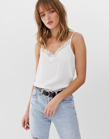 JDY lace trim cami top in white | ASOS