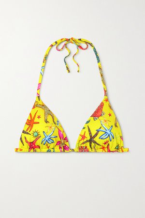 Bright yellow Printed triangle bikini top | Versace | NET-A-PORTER