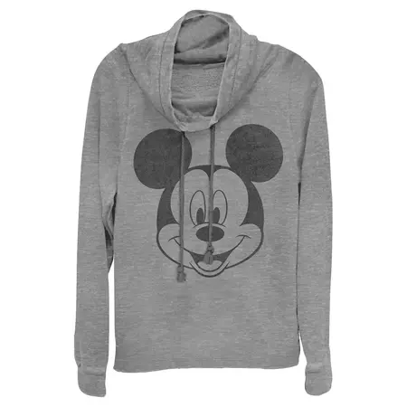 Juniors Womens Mickey & Friends Smiling Mickey Mouse Distressed Cowl Neck Sweatshirt : Target