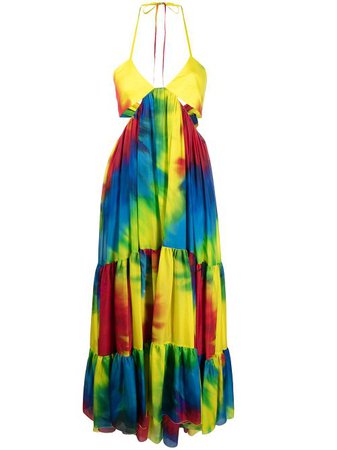 Shop yellow & blue Alexandre Vauthier tie dye-print silk maxi dress with Express Delivery - Farfetch