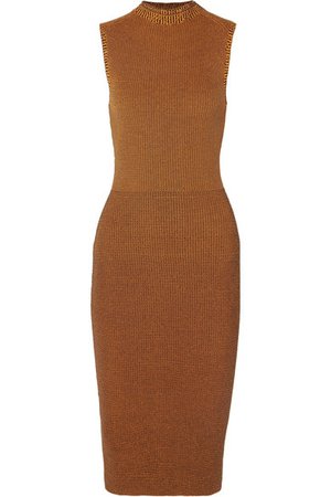 Victoria Beckham | Cotton-blend waffle-knit midi dress | NET-A-PORTER.COM