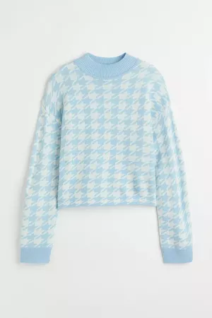 Jacquard-knit Sweater - Light blue/houndstooth-pattern - Ladies | H&M CA
