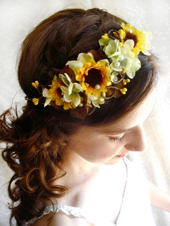 Brown hair with yellow flowers