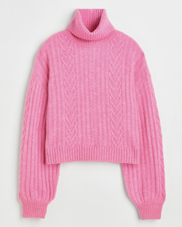 pink turtleneck crop sweater top