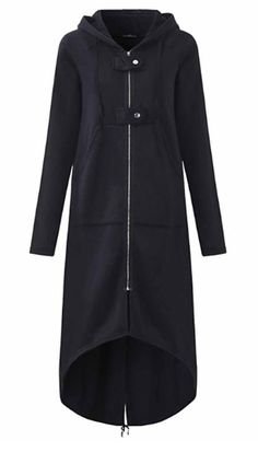 Hooded Zipper Asymmetrisch Long Coat – RosyMerry