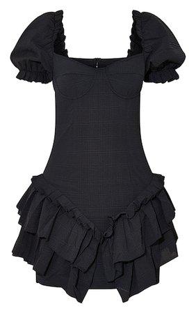 Black Textured Frill Skirt Bodycon Dress | PrettyLittleThing USA