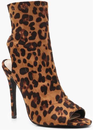 boohoo leopard peep toe shoe boots