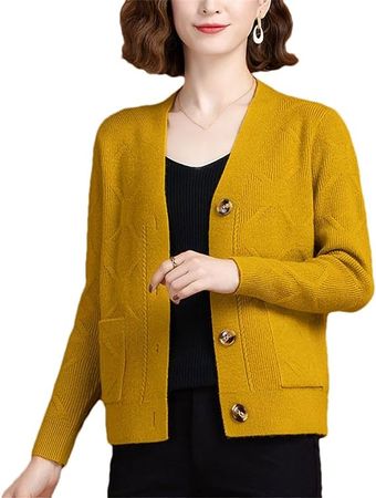 Women Vintage Wild Sweaters Coat Long Sleeve V-Neck Loose Solid Cardigans Button Knitted Sweater at Amazon Women’s Clothing store