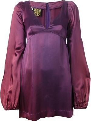 purple vintage satin v neck biba dress 70s