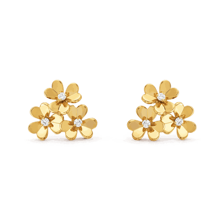 Van Cleef & Arpels - Frivole earrings, 3 flowers, mini model Yellow gold, Diamond