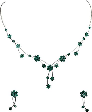 Amazon.com: Faship Gorgeous Green Rhinestone Crystal Floral Necklace Earrings Set: Clothing, Shoes & Jewelry