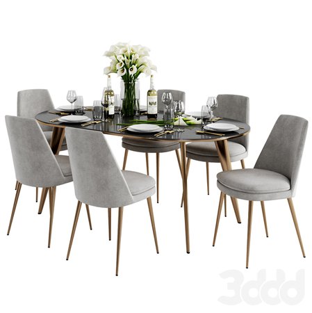 3d модели: Стол + стул - West Elm Finley Dining Chair & Arden Dining Table
