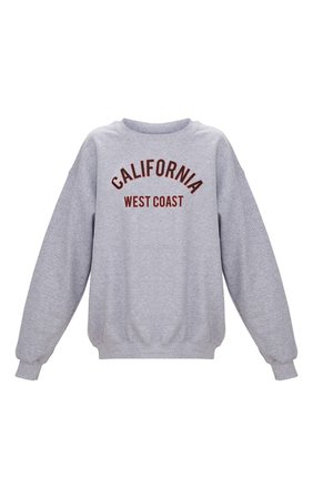 Grey Marl California Slogan Oversized Sweater | PrettyLittleThing