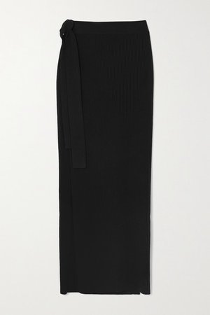 Fauris Ribbed-knit Midi Skirt - Black