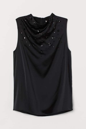 Sleeveless Blouse with Sequins - Black