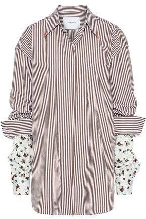 Pushbutton Oversized Floral-print Twill-paneled Striped Cotton-blend Poplin Shirt